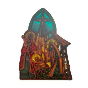 Arched Nativity Window Decor Holy Family Stained Glass/Resin? Glass Cast Metal